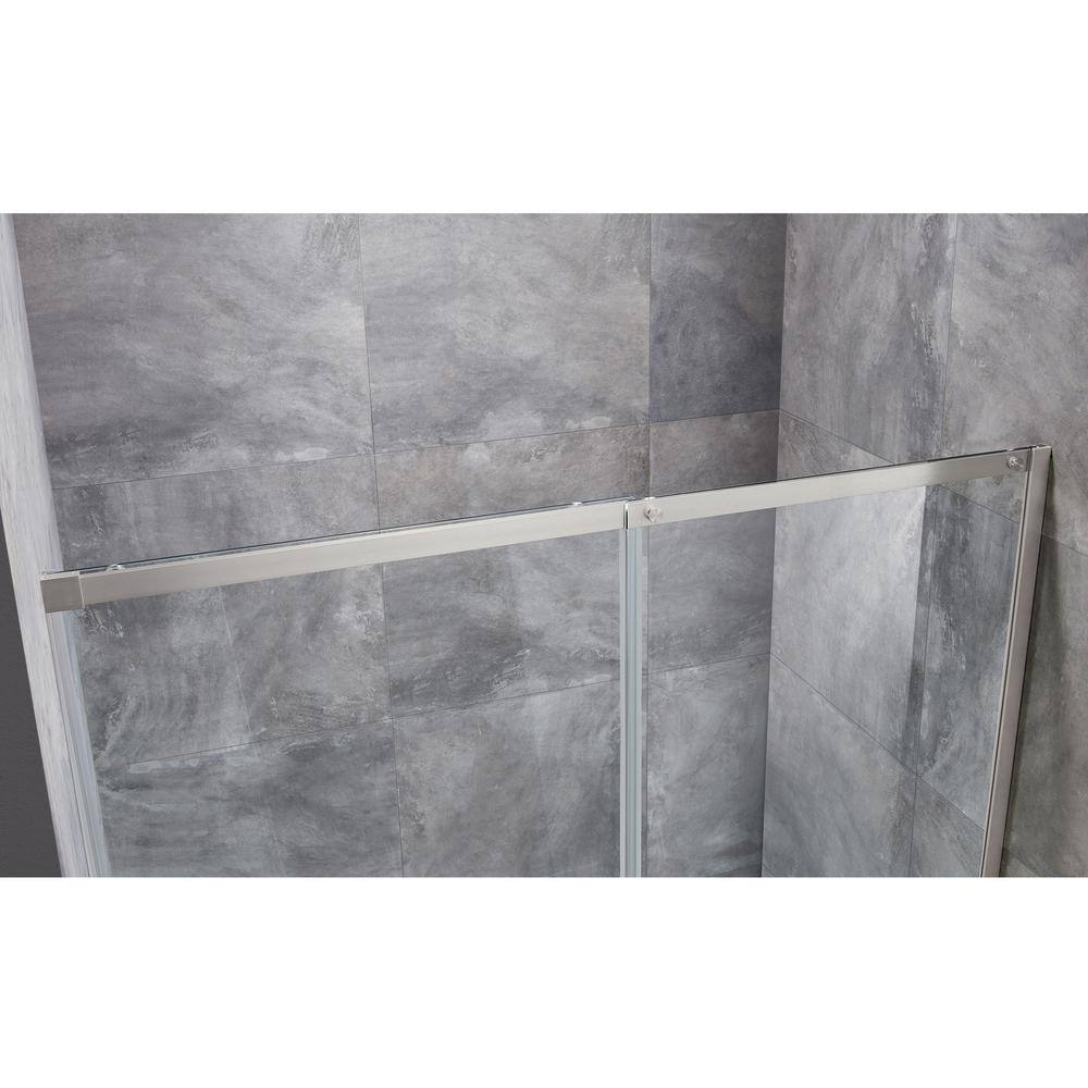 Glacier Bay Tidal 58.19 in. W x 78.74 in. H Sliding Semi Frameless Shower Door in Nickel GBSH154