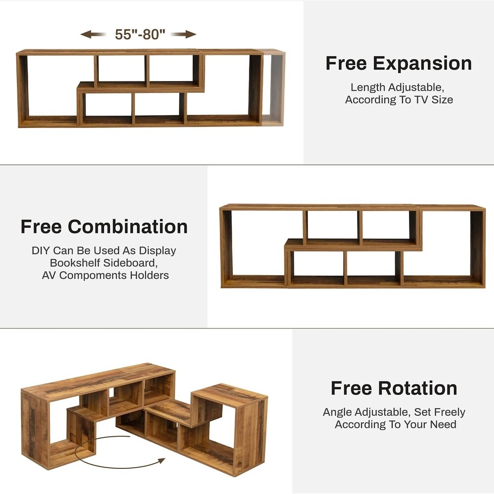 Grondin 2 Piece L Shaped TV Stand  Multi Functional Free Combination Media Console Bookshelf for Living Room Bedroom