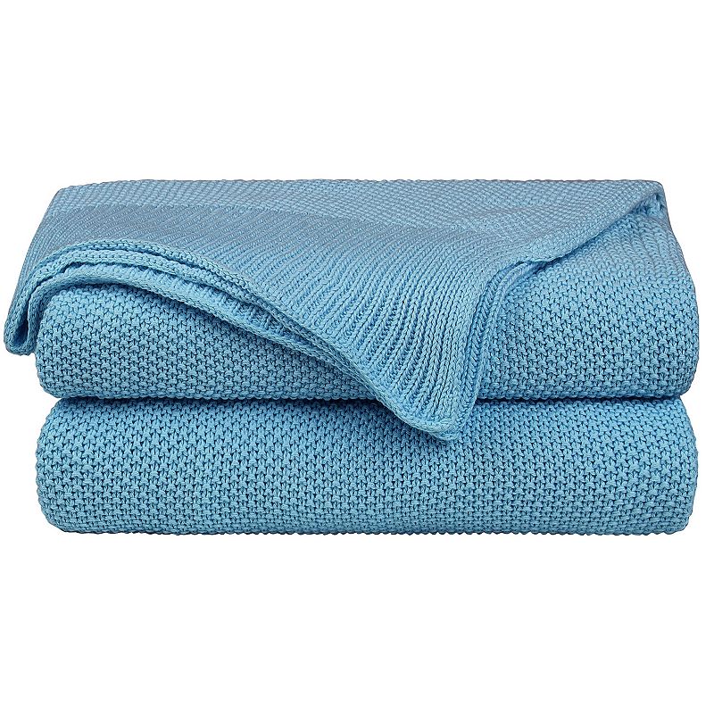 Soft 100% Cotton Solid Decorative Knitted Sofa / Bed Throw Blanket in 14 Colours Twin 60x78