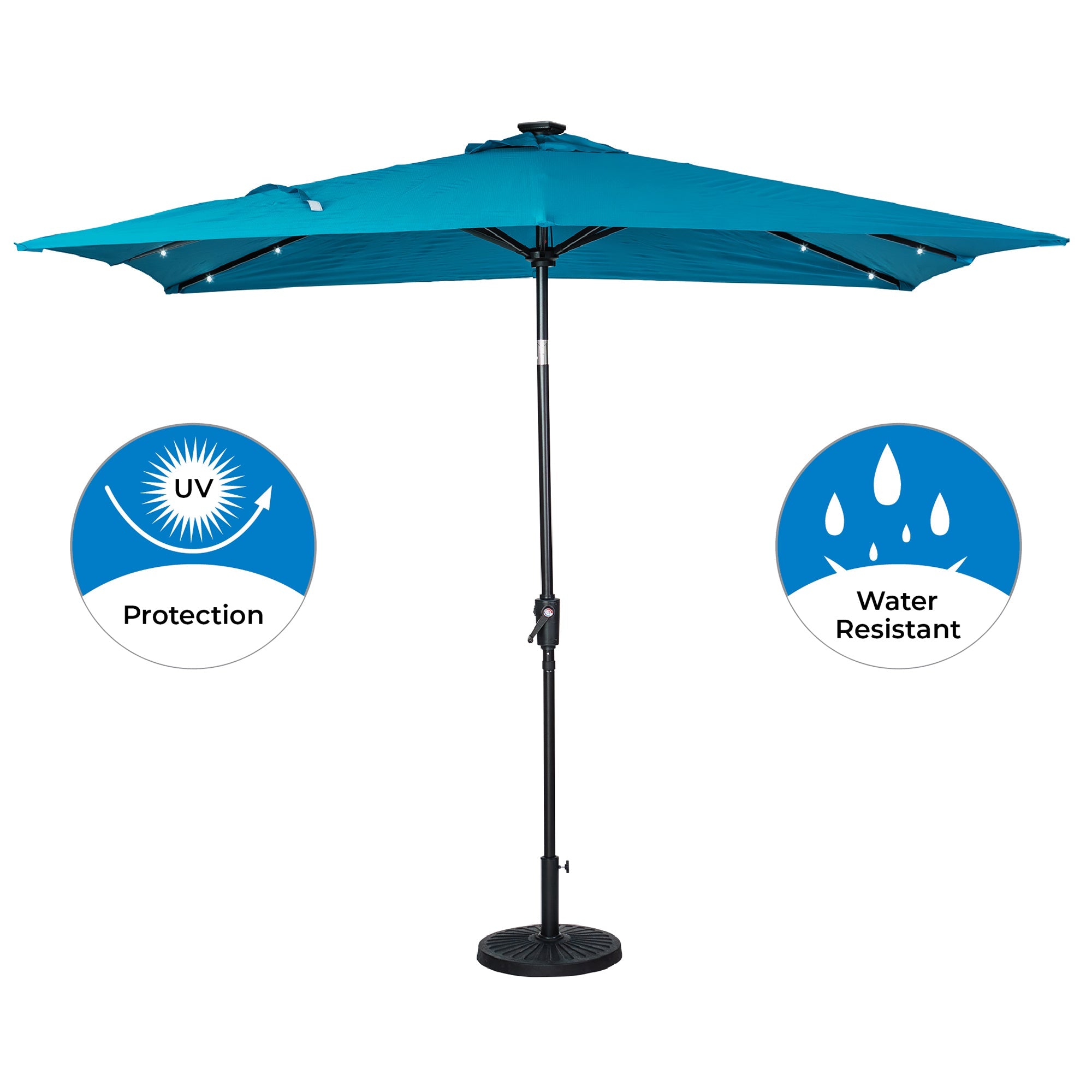 SunRay 9' x 7' Rectangular Patio LED Umbrella Solar Powered w/Crank & Tilt Outdoor Umbrella, Grey