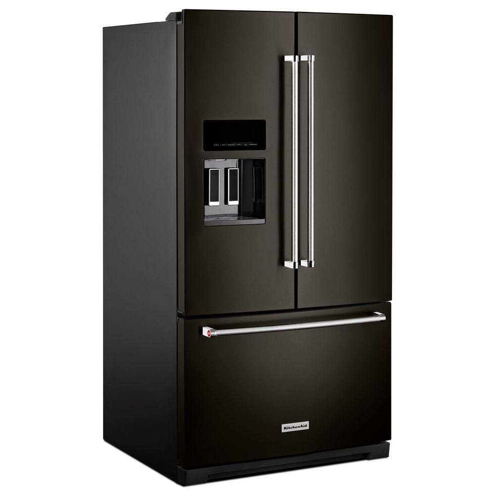 KitchenAid 27 cu. ft. Bottom Freezer Refrigerator in PrintShield Black Stainless with Exterior Ice and Water KRFF507HBS