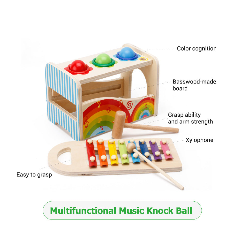 Eccomum Wooden Pounding and Hammer Toy Pound A Ball Toy with Slide Out Xylophone Wooden Educational Pounding and Hammer Montessori Musical Toys