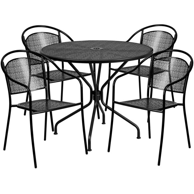 Round Indoor outdoor Steel Patio Table Set With 4 Round Back Chairs