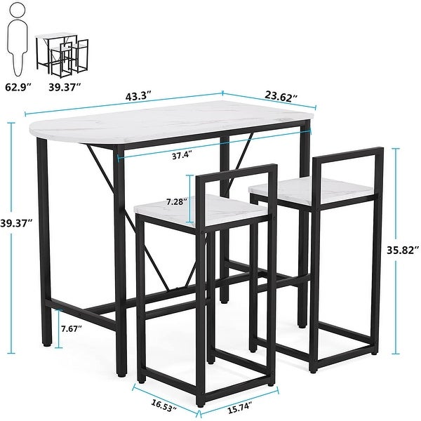 3-Piece Bar Table Set Kitchen Pub Dining Table with 2 Bar Stools