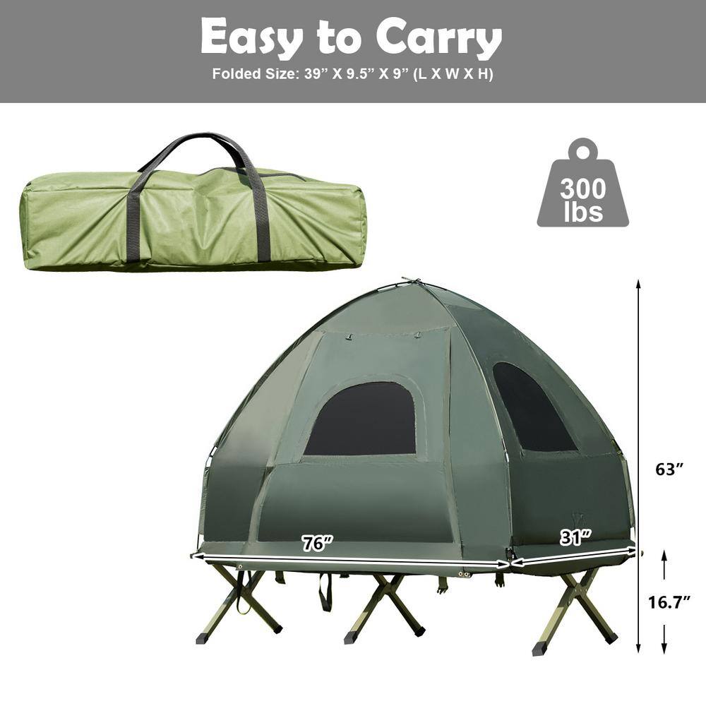 HONEY JOY 1-Person Metal Folding Camping Tent Cot Portable Pop-Up Tent with Sleeping Bag and Air Mattress for Outdoor TOPB005098