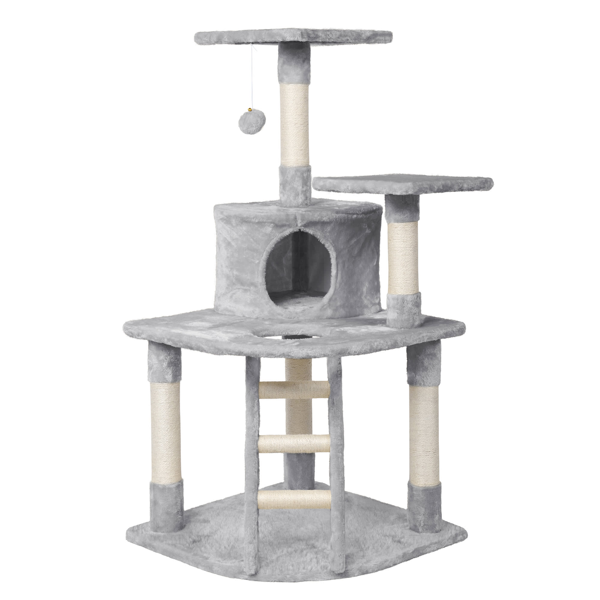 Topeakmart Light Gray 3-Level Cat Tree Condo with Ladder， 47.5