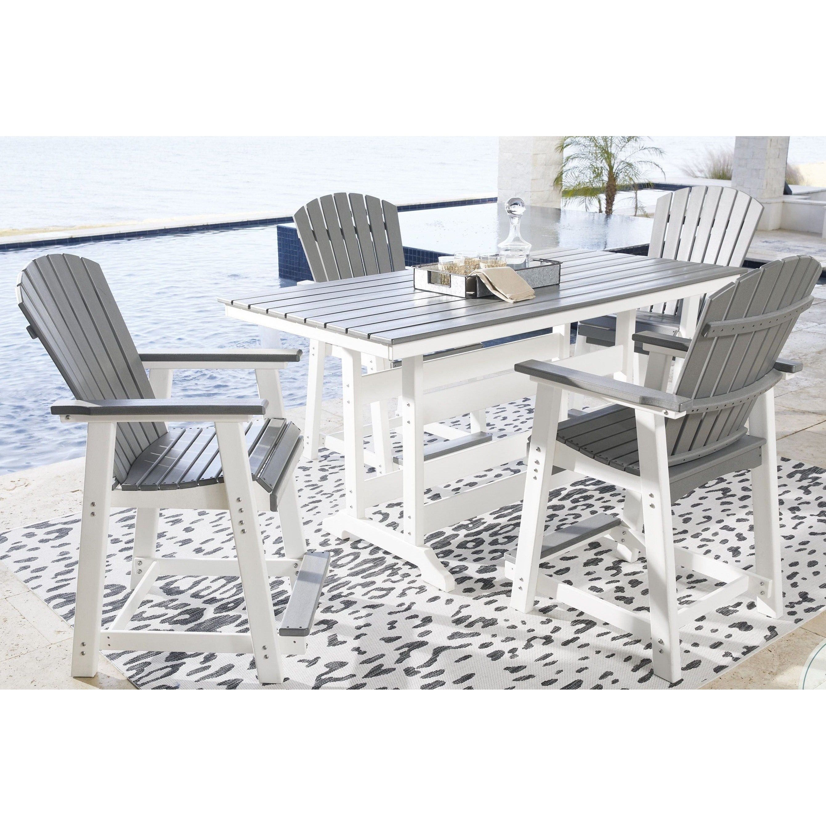 Poly Outdoor 5pc Dining Set in Grey & White Two-Tone 72 in Counter Height