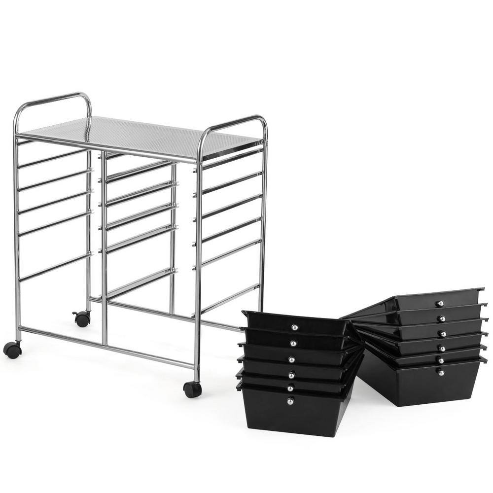 HONEY JOY 12-Drawers Plastic Rolling Storage Cart with Organizer Top in Black TOPB002443