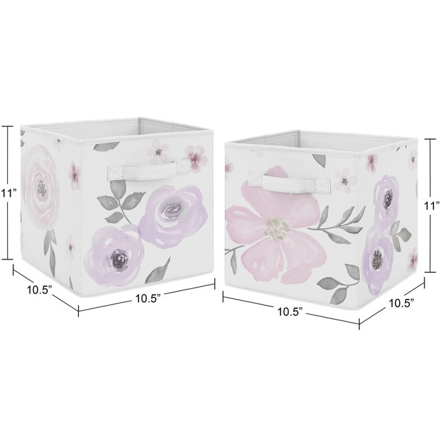 Sweet Jojo Designs Fabric Storage Bins Set Watercolor Floral Purple Grey And Pink