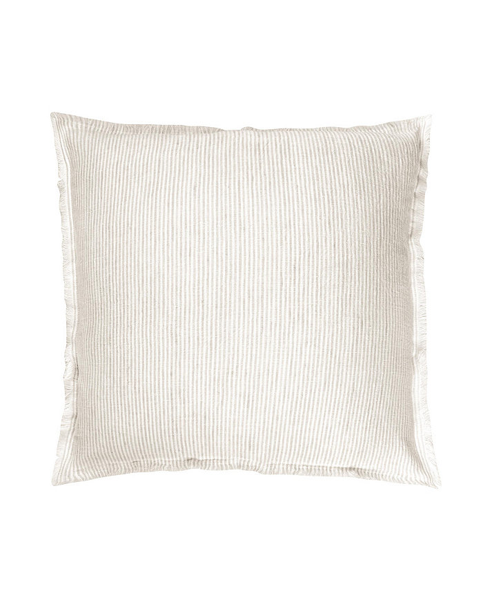 Anaya Home Natural Beige and White Striped Linen Down Alternative Euro Pillow