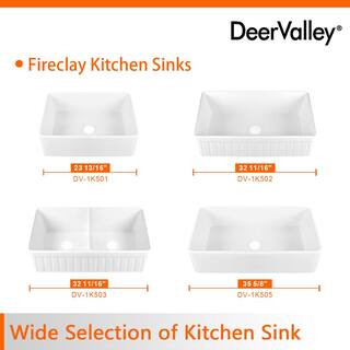 DEERVALLEY Grove White Fireclay 36 in. L x 18 in. W Rectangular Single Bowl Farmhouse Apron Kitchen Sink with Grid and Strainer DV-1K505