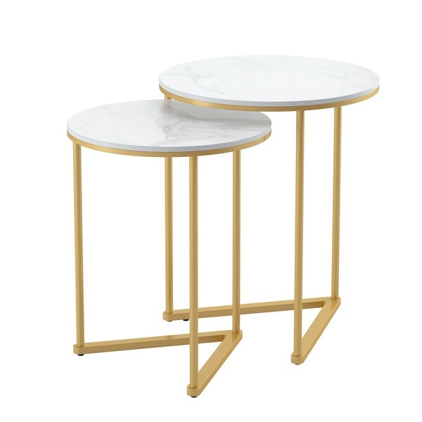 Sofa Side Gold Metal Frame Nesting Tables (Set of 2)