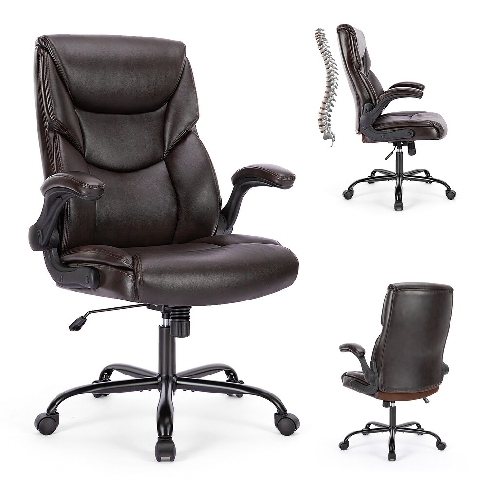 Executive Office PU Leather Desk Chair High Back Flip Up Armrest Adjustable Ergonomic Office Chair