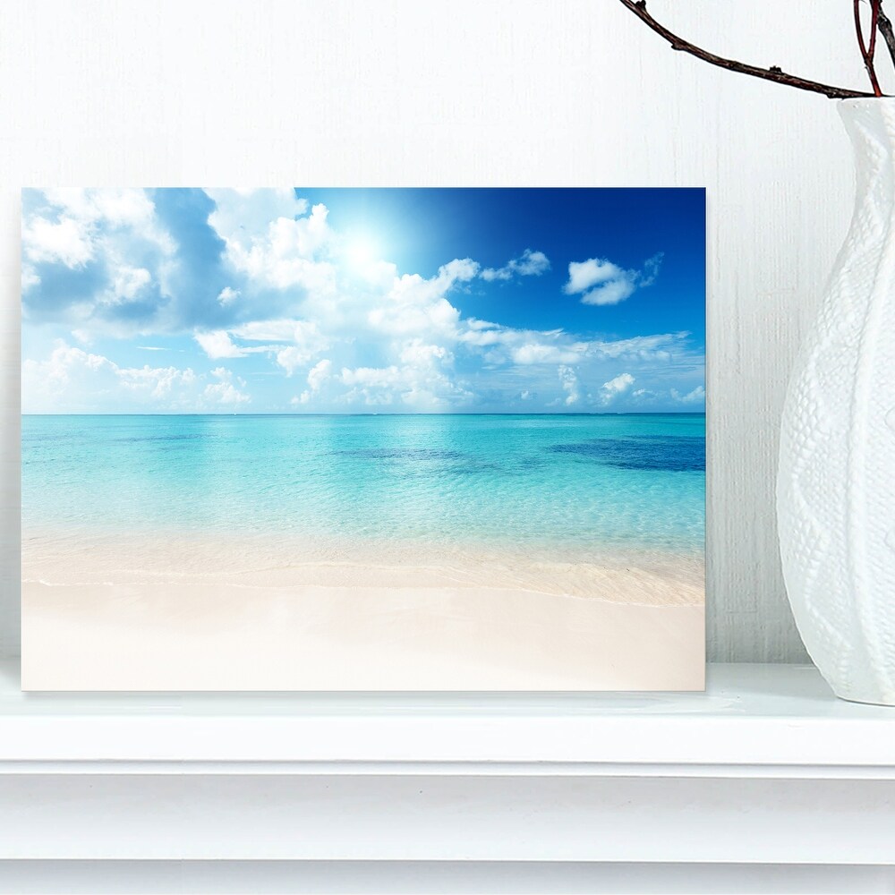 Sand of Beach in Blue Caribbean Sea   Modern Seascape Canvas Artwork Print