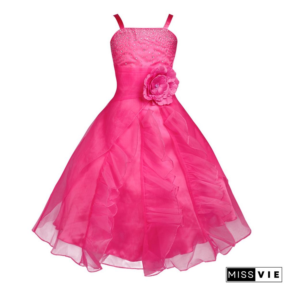 Girls Sleeveless Organza Dress Birthday Wedding Party Princess Prom Dresses