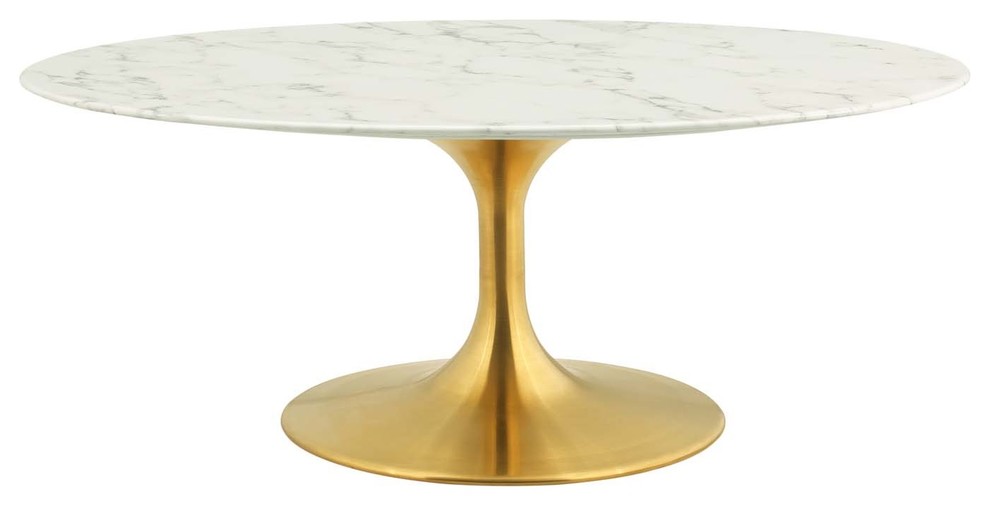 Modern Deco Living Coffee Table  Metal Steel Artificial Marble  Gold White   Midcentury   Coffee Tables   by House Bound  Houzz