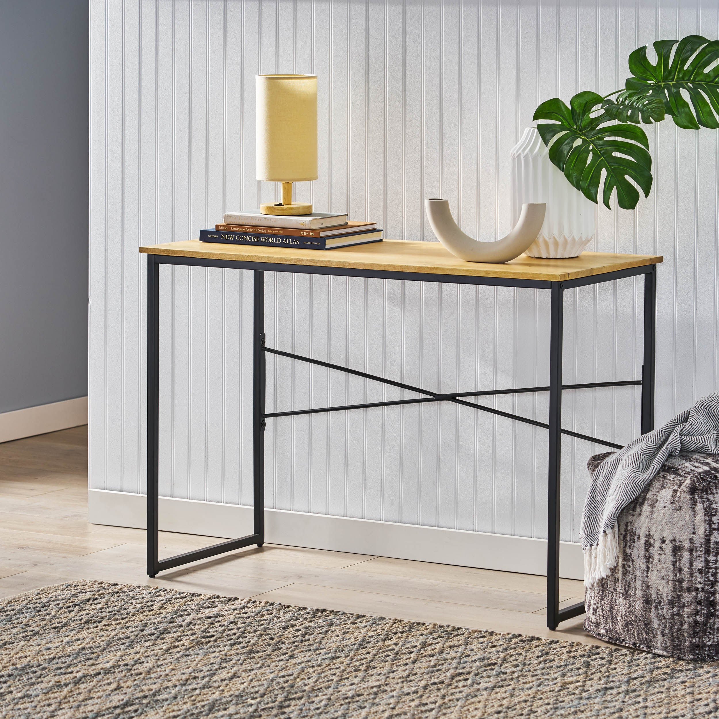 Louvale Modern Industrial Handmade Mango Wood Console Table, Natural and Black