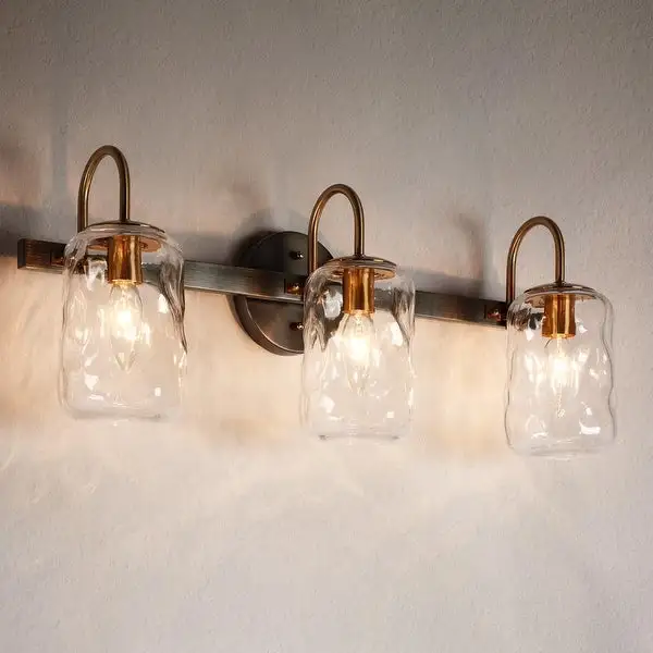 Mid-century Modern Gold 3-Light Bathroom Vanity Light Unique Glass Wall Sconces - L24