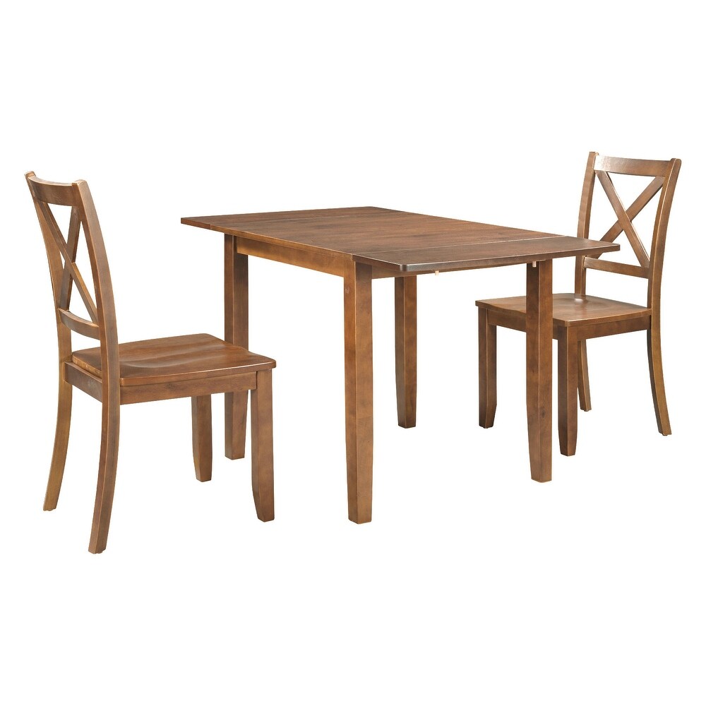 3 Piece Wood Drop Leaf Dining Table Set with 2 X Back Chairs