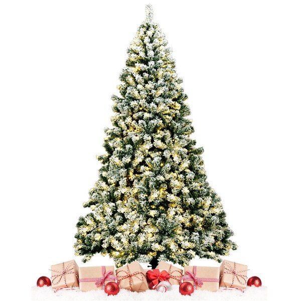 Gymax 7.5ft Prelit Snow Flocked Christmas Tree Hinged Pine Tree