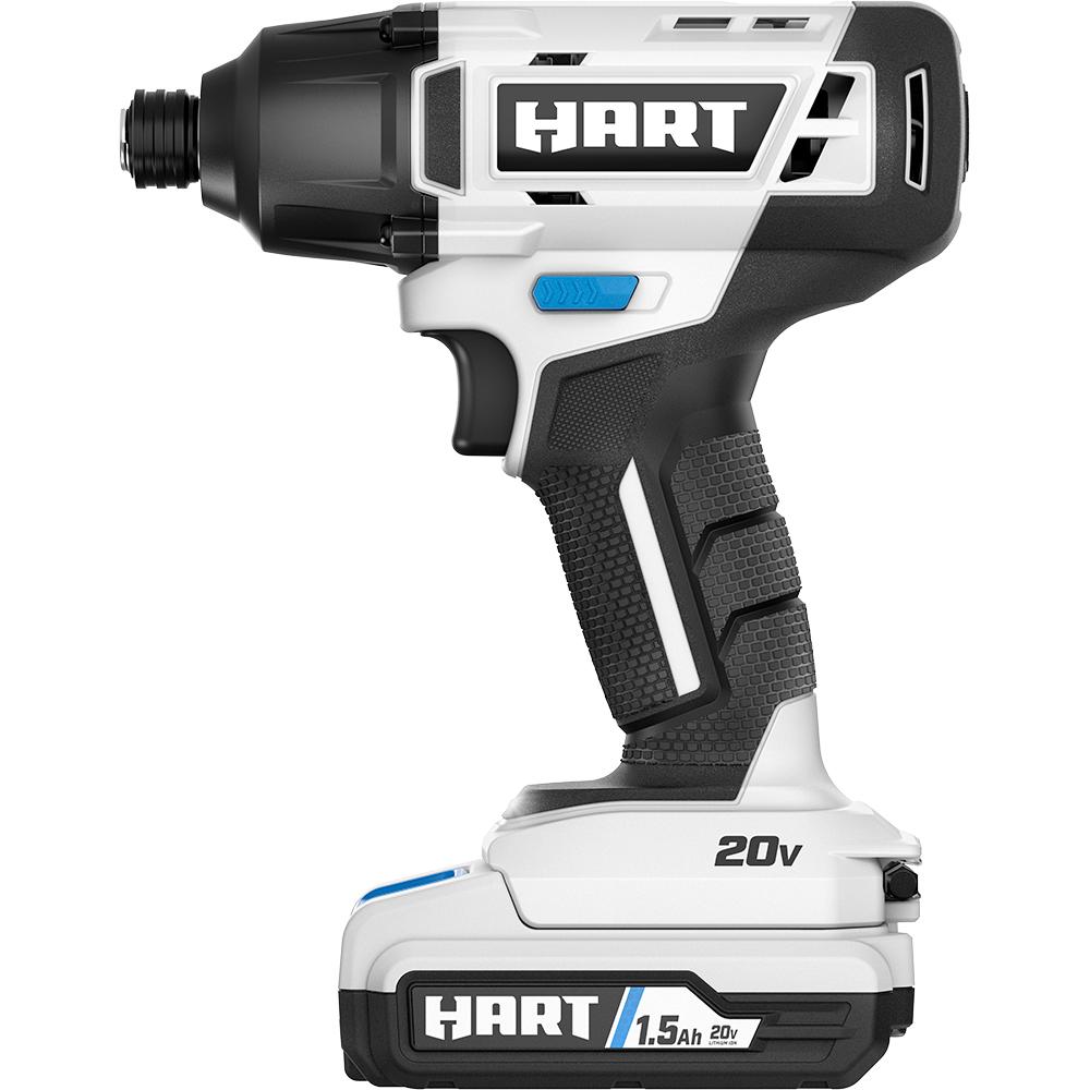 HART 20-Volt Cordless Impact Driver Kit， (2) 1.5Ah Lithium-Ion Batteries， Gen 2