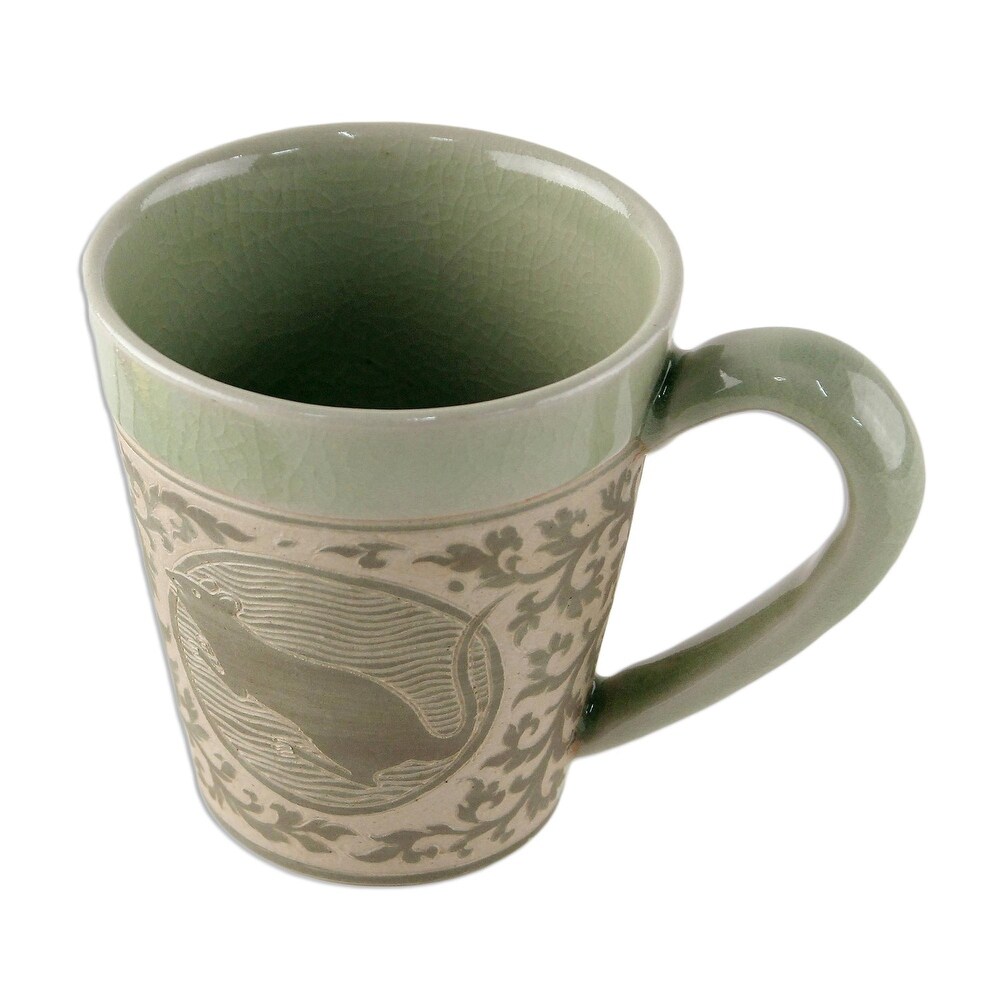 Handmade Thai Zodiac Rat Celadon ceramic mug (Thailand)
