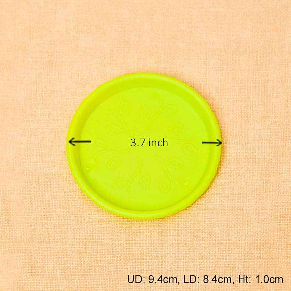 3.7 inch (9 cm) Round Plastic Plate for 4 inch (10 cm) Grower Pots (Lime Yellow) (set of 6)