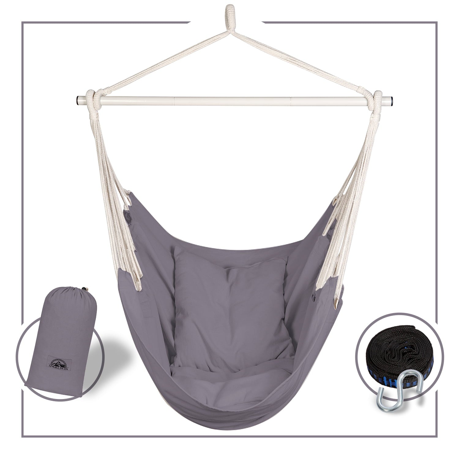 Angelycia Hammock Chair | Cotton Swinging Chairs | Indoor & Outdoor Hanging Chair | (Dark Gray)