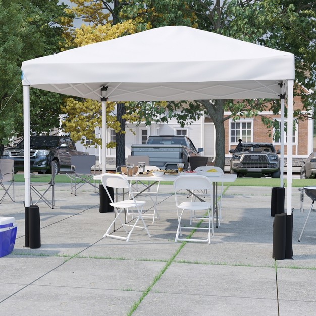 Flash Furniture Portable Tailgate event Tent Set 10 x27 x10 x27 Wheeled Pop Up Canopy Tent 6 foot Bi fold Table 4 Folding Chairs