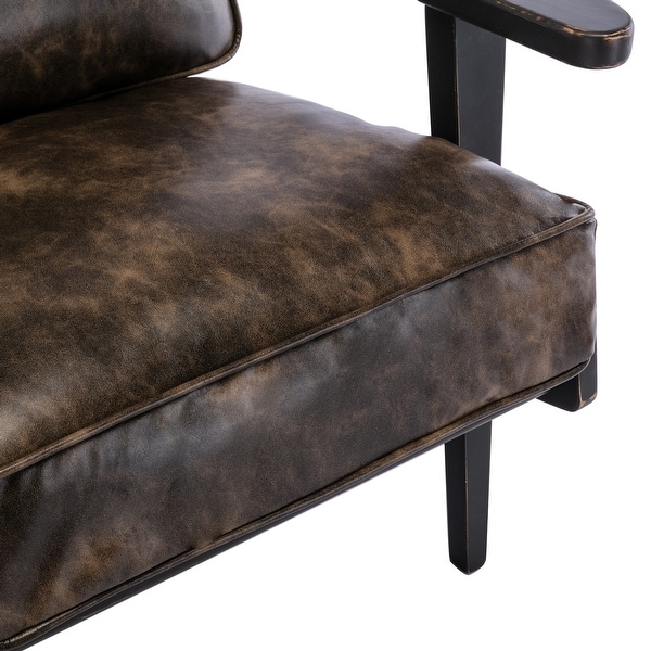 Solid wood removable cushion armchair， PU leather accent chair