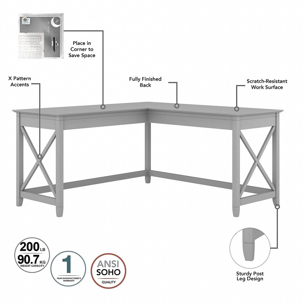 Key West 60W L Desk with File Cabinet and Bookcase by Bush Furniture