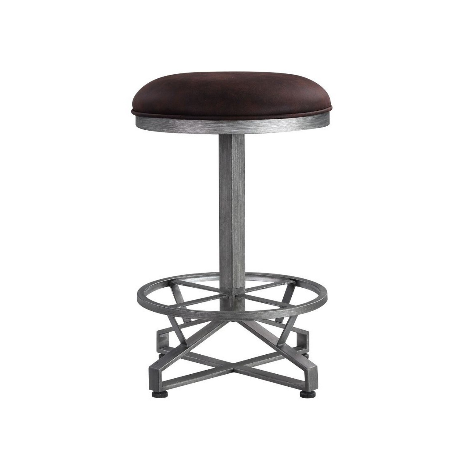 Counter Height Stool with Padded Seat and Intricate Base， Brown