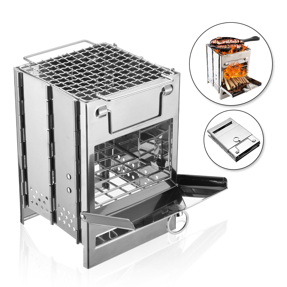 Folding Stainless Steel Wood Burning Stove Outdoor Camping Picnic BBQ Portable