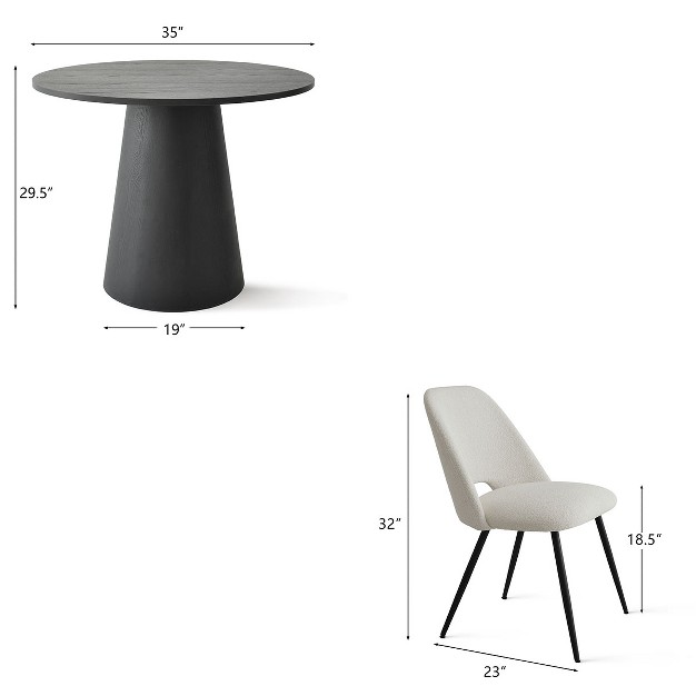 Black Round Concrete Dining Table And 2 Upholstered Boucle Chairs the Pop Maison