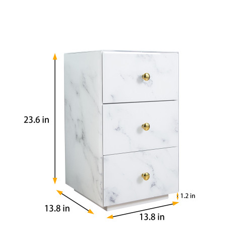 Glass Nightstand  Marble Nightstand with 3 Drawers...