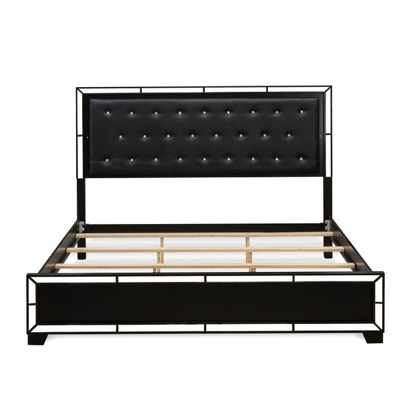 4-Piece Bedroom Set - Light Up headboard - King Size Bed - Dresser Bedroom - Mirror - Chest - Black Faux Leather Headboard - - 34142363