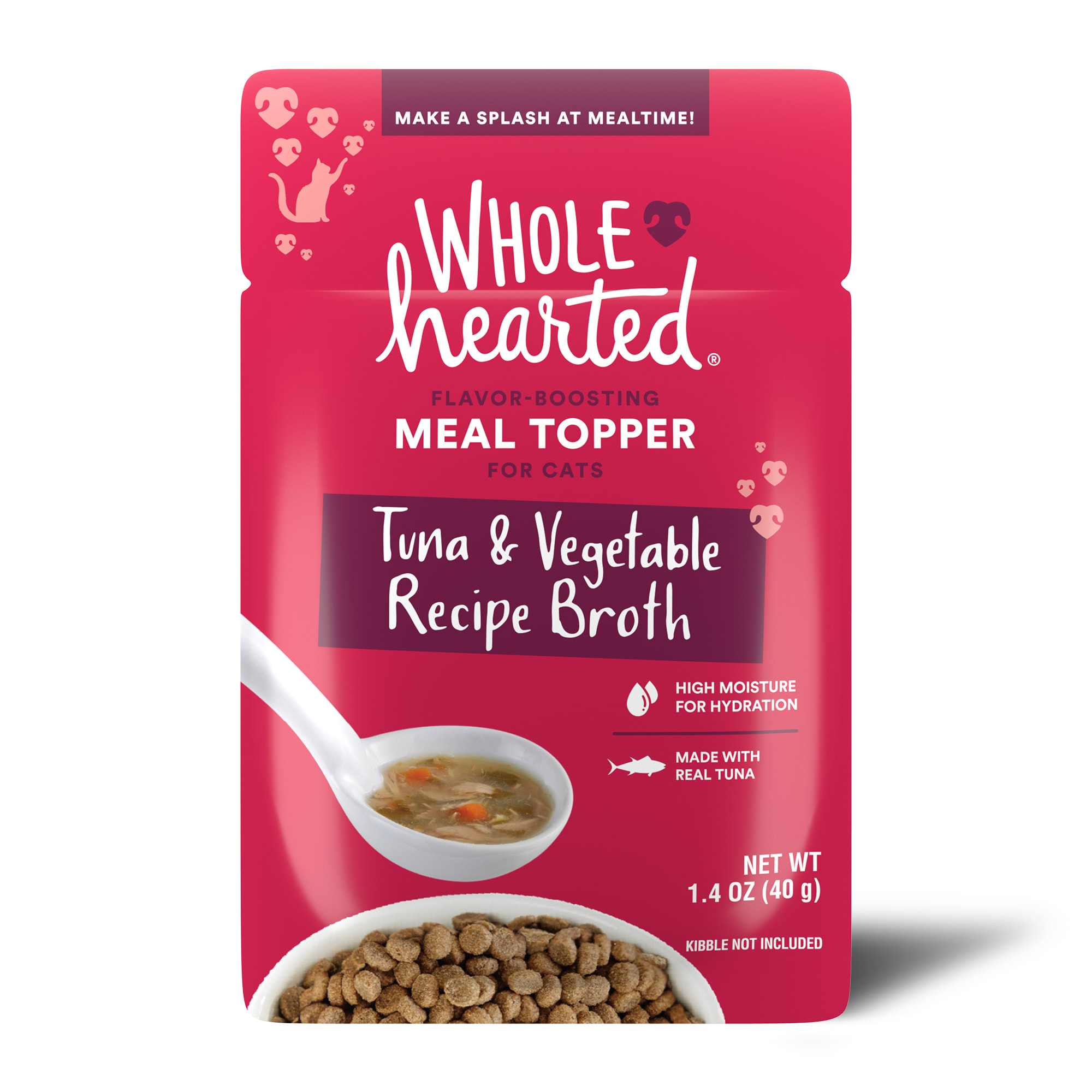 WholeHearted Tuna  Vegetable Recipe Broth Flavor-Boosting Wet Cat Meal Topper， 1.4 oz.， Case of 12