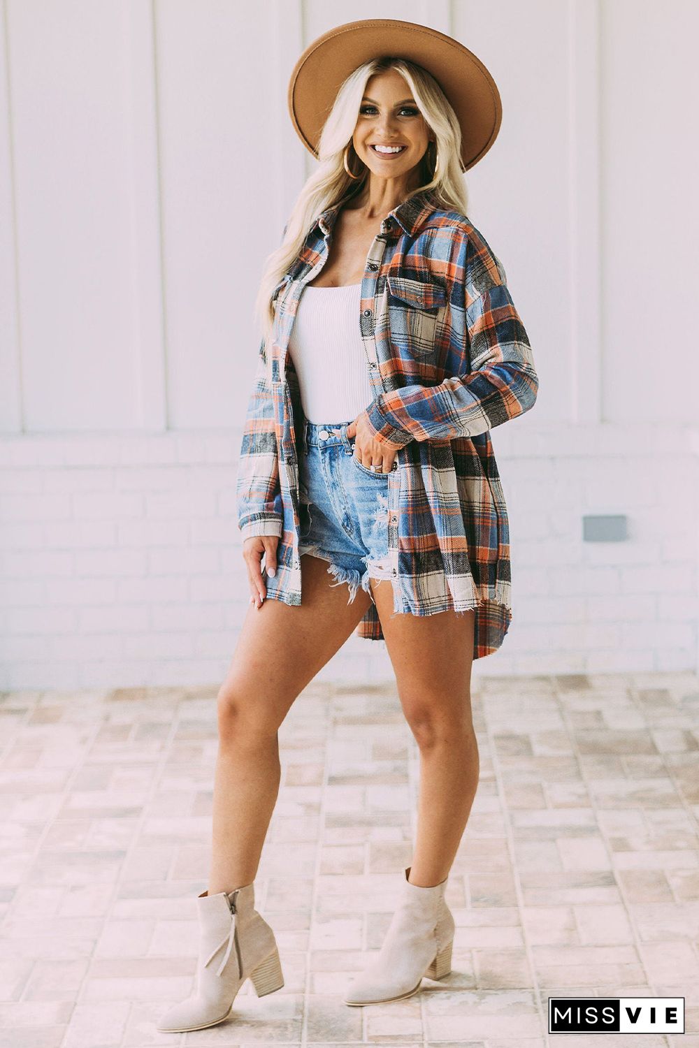 Multicolor Plaid Button Down Ruffled Shirt Jacket