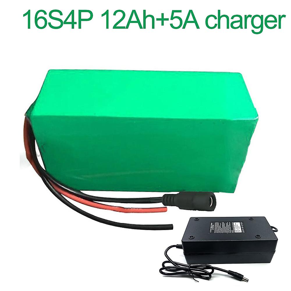 Battery With Charger 5a 12ah 60v Li-ion 18650 Rechargeable Electric Two Electric Three Wheel Motorcycle Accept Customization 16s4p 255 * 100 * 70mm