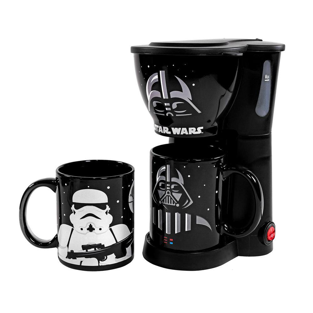 Uncanny Brands Star Wars Single Cup Black Drip Coffee Maker with 2-Mugs Darth Vader Stormtrooper Mugs Included CM2-SRW-DVST