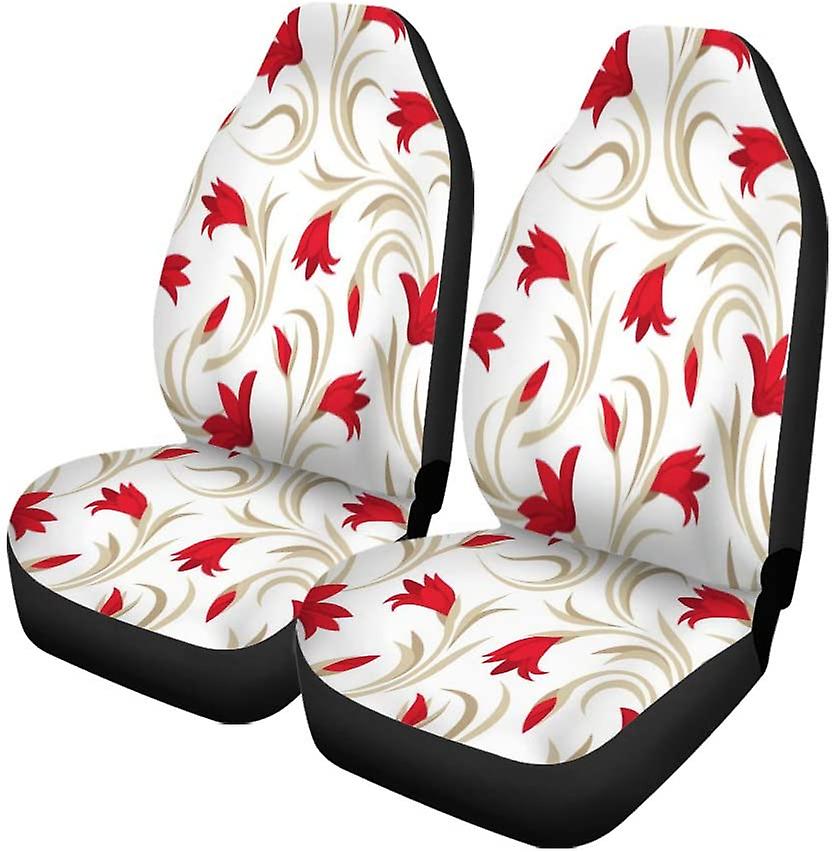 Set Of 2 Car Seat Covers Beige Floral Red Gladiolus Flowers Iris Beautiful Bloom Blossom Universal Auto Front Seats Protector Fits