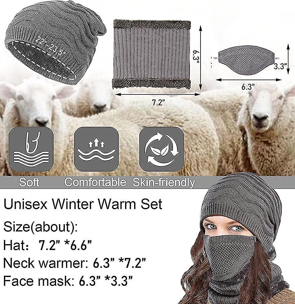 Winter Knitted Beanie Hat And Circle Scarf Set With Face Mask Touchscreen Gloves