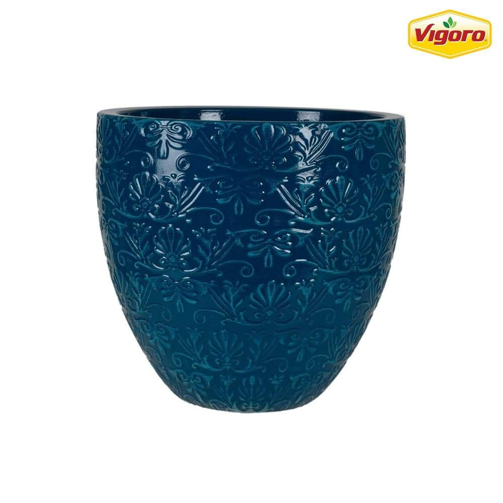 Vigoro 15.1 in. Aurelia Large Blue Pantina Decorative High-Density Resin Planter (15.1 in. D x 14.2 in. H) US310682