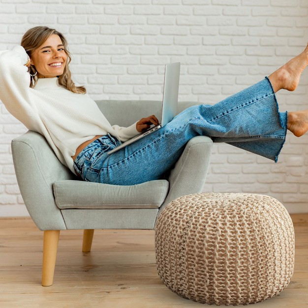 Round Cable Knit Pouf Ottoman