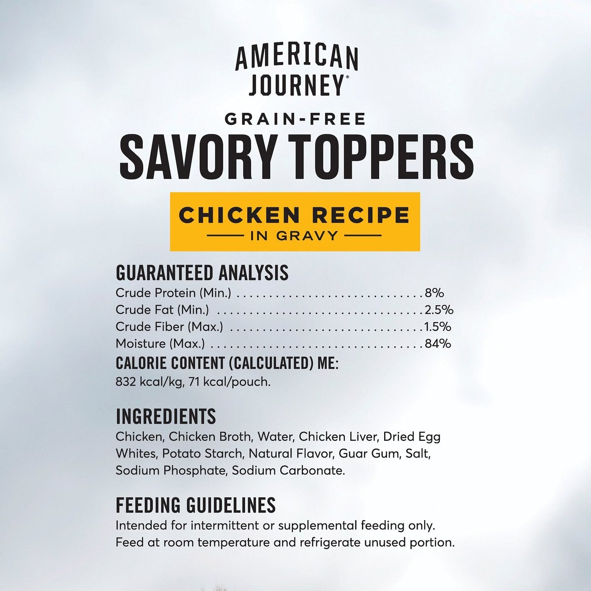 American Journey Savory Toppers Chicken Recipe in Gravy Grain-Free Dog Food Topper， 3-oz pouches， case of 24