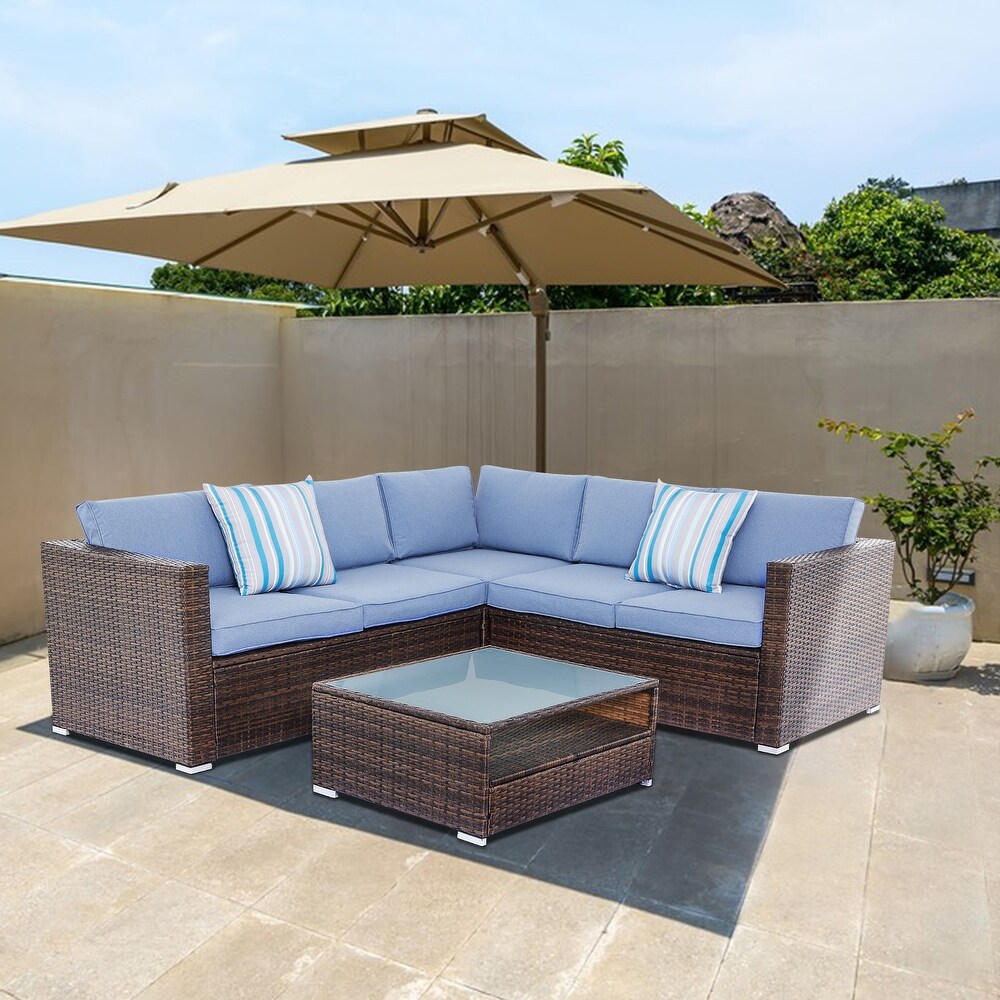 Tappio 4 Piece Outdoor Wicker Sectional Sofa Set with Waterproof Cover