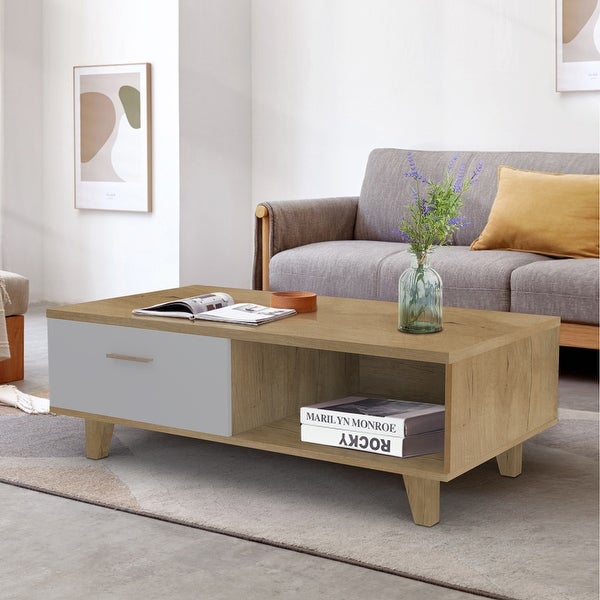 Coffee Table solid wood handles and legs with two drawers