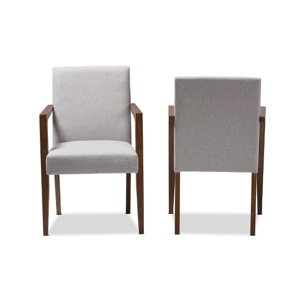 Set Of 2 Andrea Mid Century Modern Upholstered Wooden Armchair Grayish Beige Baxton Studio