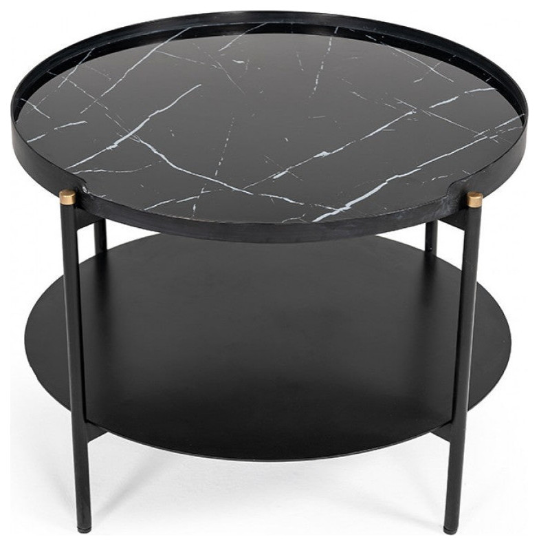 Stevan Modern Round Black Metal Coffee Table   Transitional   Coffee Tables   by Rustic Home Furniture Deco  Houzz