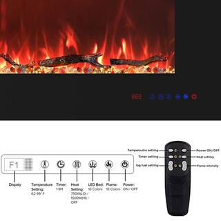 Valuxhome 50 in. Electric Fireplace Recessed and Wall Mounted Fireplaces Remote Overheating Protection 1500W750W Black EF50R-HD